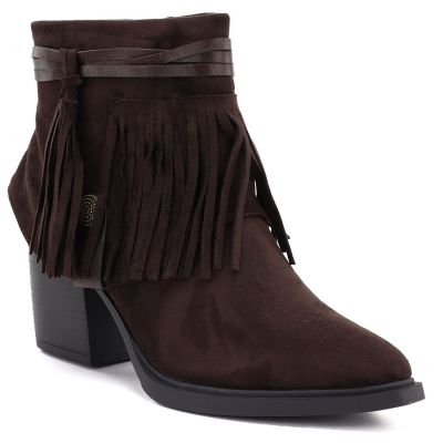 M. Daszyński Stivali insulated cowboy with fringes, chocolate M.Daszyński