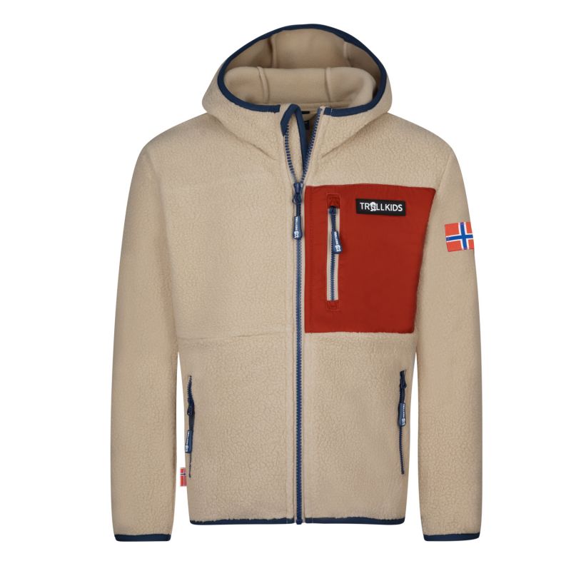 Trollkids Kids Aurlandsfjord Jacket Children’s Fleece Jacket with Full-Length Zip and Hood, Beige (466-815)