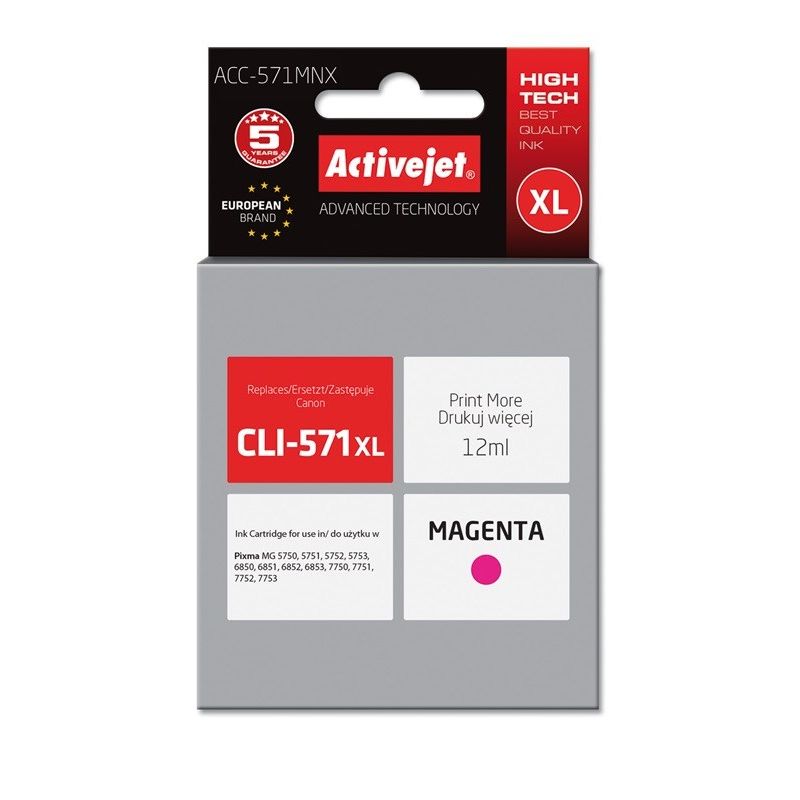 Activejet ACC-571MNX Ink (replaces Canon CLI-571XLM; Supreme; 12 ml; red)