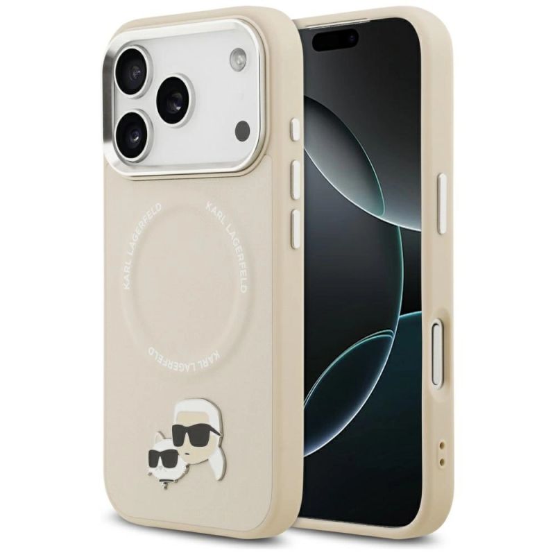 Karl Lagerfeld Karl & Choupette Pins MagSafe Case for iPhone 17 Pro Max – Beige