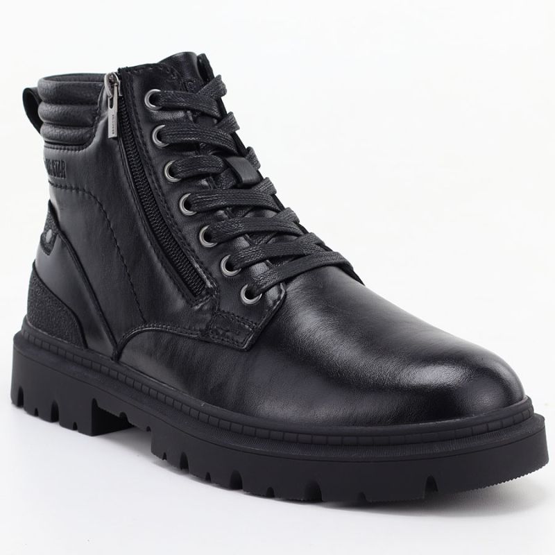 Men's leather ankle boots with two zippers, black Big Star UU174242