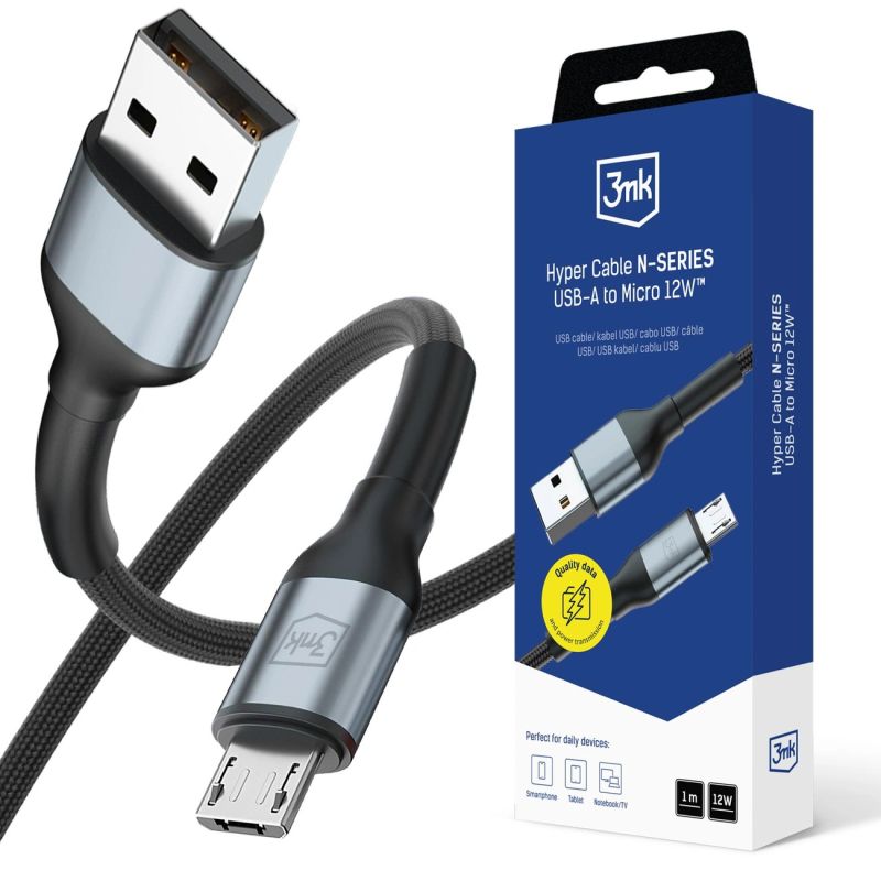 3mk Hyper Cable N-SERIES USB-A / MicroUSB 1m 5V/2.4A 12W / black