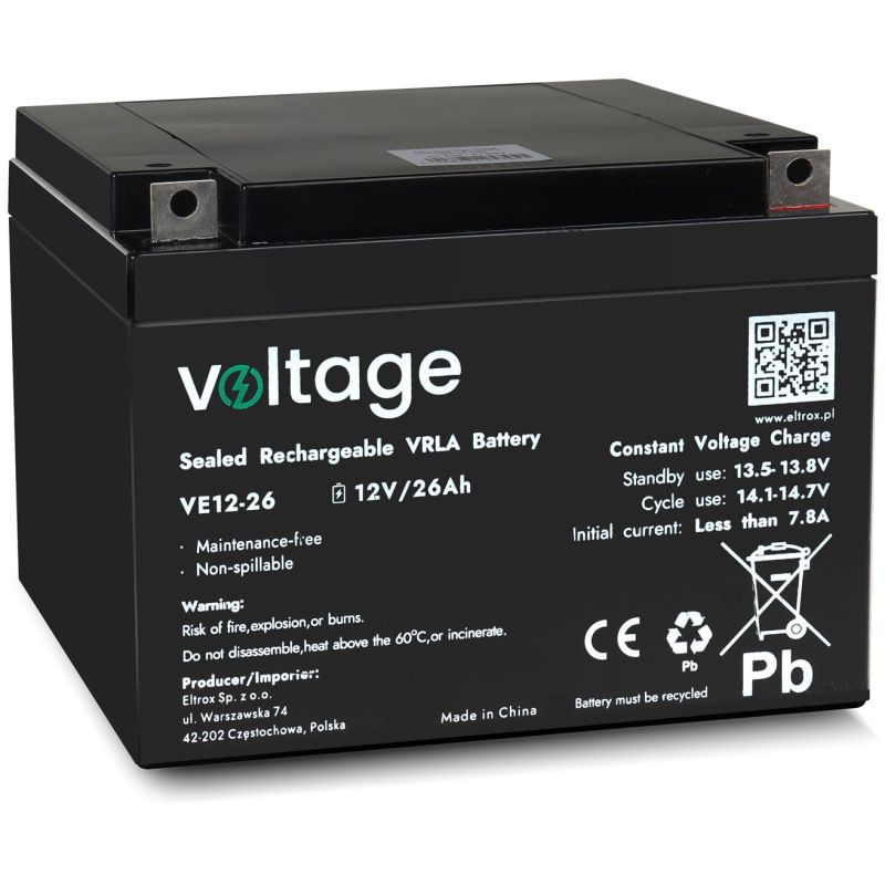 AGM Voltage 12V 26Ah VE12-26 Battery (Lifespan 6-9 years)
