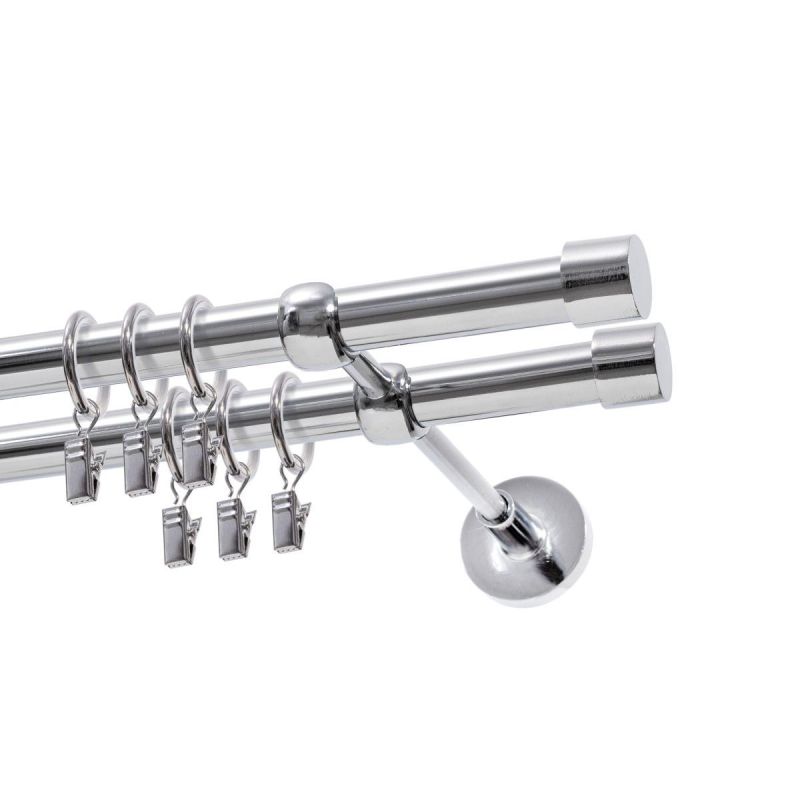 Double Curtain Rod Ø 19 mm Chrome 240 cm LUNA with Rings KOWALSKI
