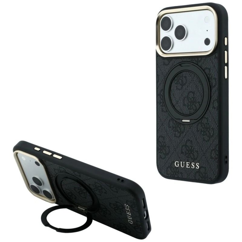 Guess Ring Stand 360 4G Classic Logo MagSafe Case for iPhone 17 Pro Max / 18 Pro Max - Black