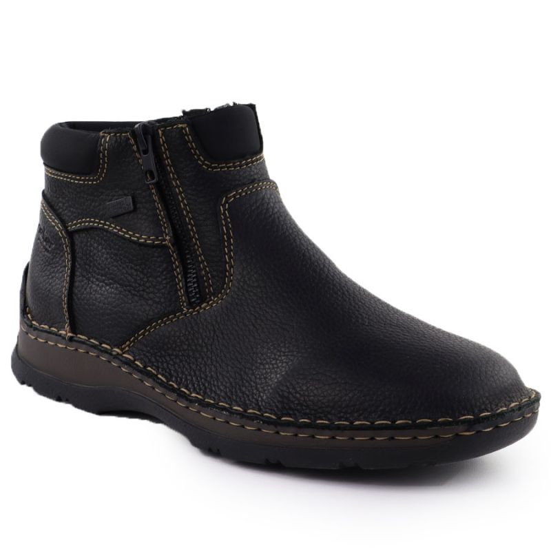 Men’s black leather ankle boots with zip, Rieker 05362-00