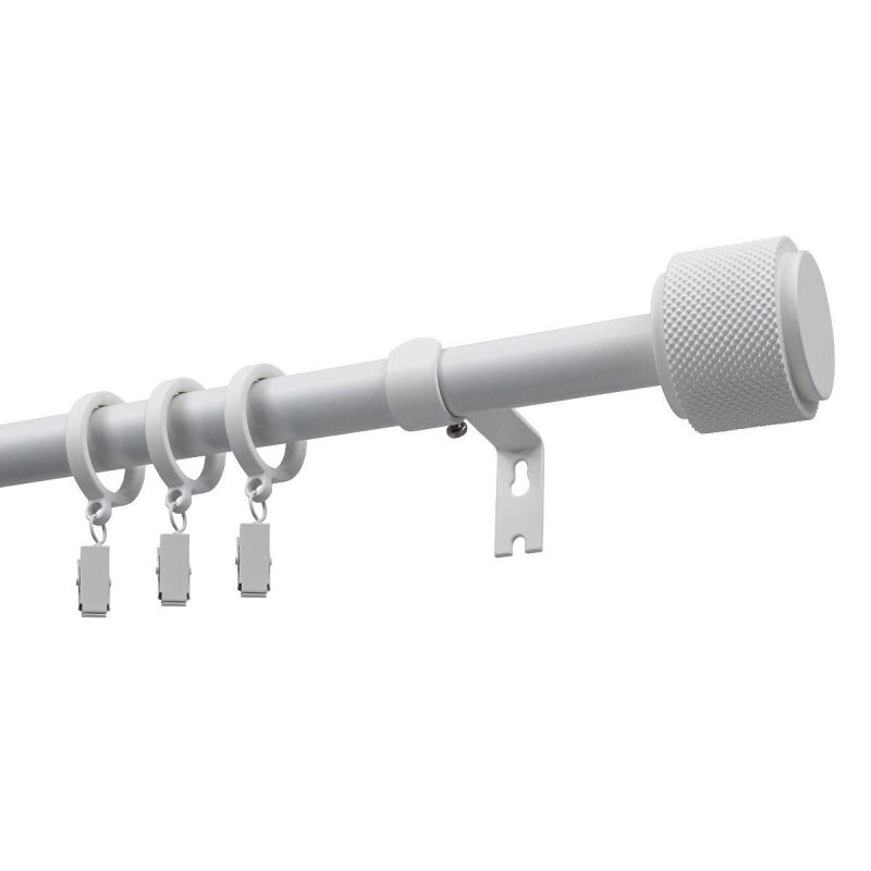 Single Extendable Curtain Rod Ø 19 mm OMEGA, White, 140–220 cm, with Rings, KOWALSKI
