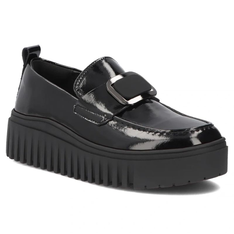 Women's leather platform moccasins, patent leather, black, Filippo DP8269
