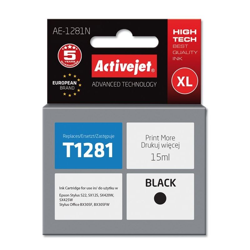 Activejet AE-1281N Ink (replaces Epson T1281; Supreme; 15 ml; black)