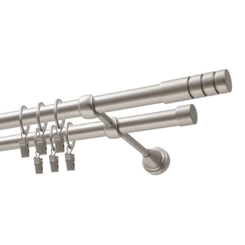 Double Curtain Rod Ø 19 mm Satin Chrome 200 cm TECHNO with Rings KOWALSKI