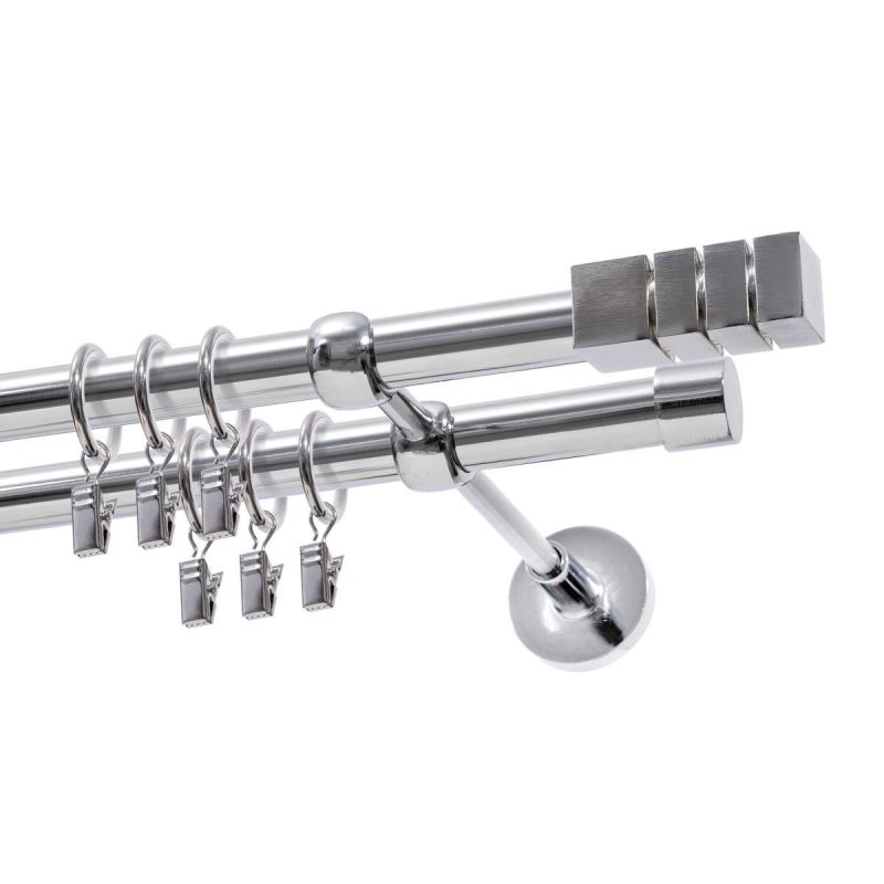 Double Curtain Rod Ø 19 mm Chrome 400 cm DION with Rings KOWALSKI
