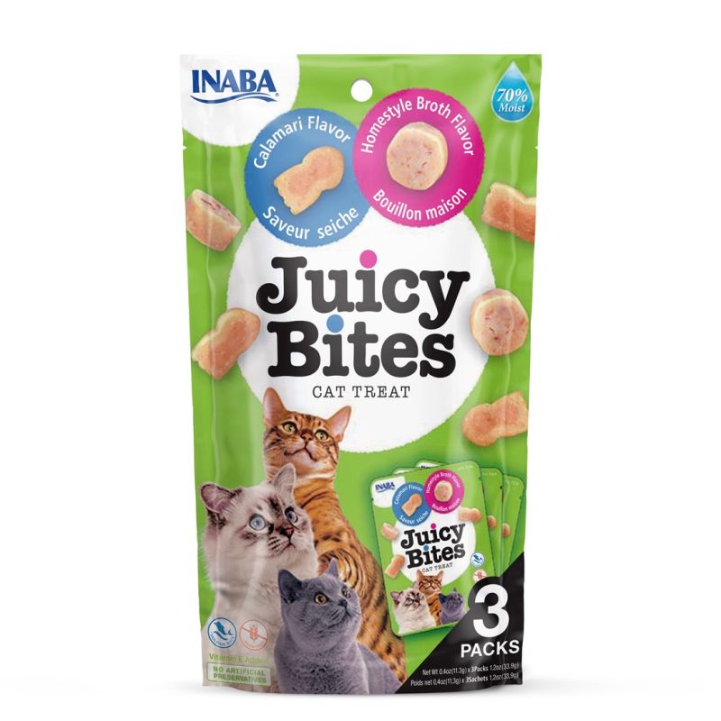 INABA Juicy Bites Homemade Broth and Squid Flavor - Cat Treat - 3x11.3 g