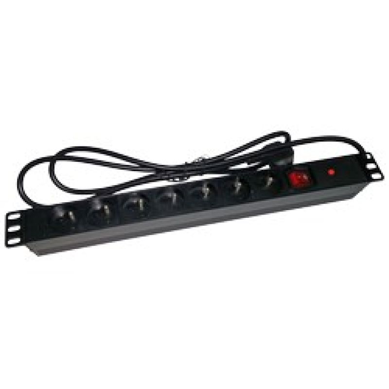 Alantec 19" 230V Power Strip – 7 Outlets (Type E – CEE 7/5), with LED Switch, Overload Protection, 1.8 m CEE 7/7 Cable (PZ071U)