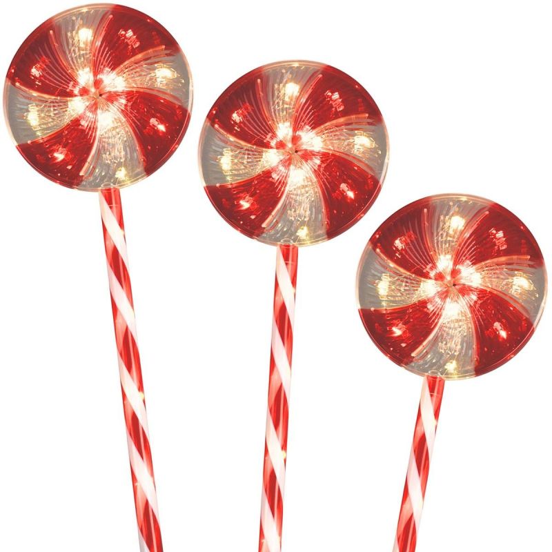 LED GARDEN DECORATION SUGAR LOLLIPOPS SET OF 3 WARM LIGHT