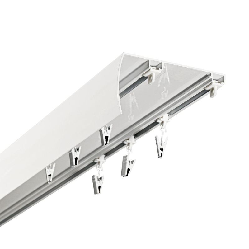 CEILING CURTAIN TRACK WITH COVER, WIDE 102 MM SPACING BETWEEN THE TRACKS, GLIDERS WITH CLIPS, 300 CM, ALUMINIUM, WHITE, DOUBLE, KOWALSKI