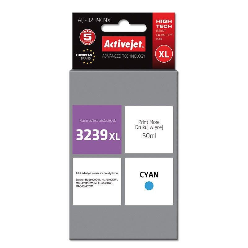 Activejet AB-3239CNX Ink (replaces Brother LC3239XLC; Supreme; 50 ml; cyan)