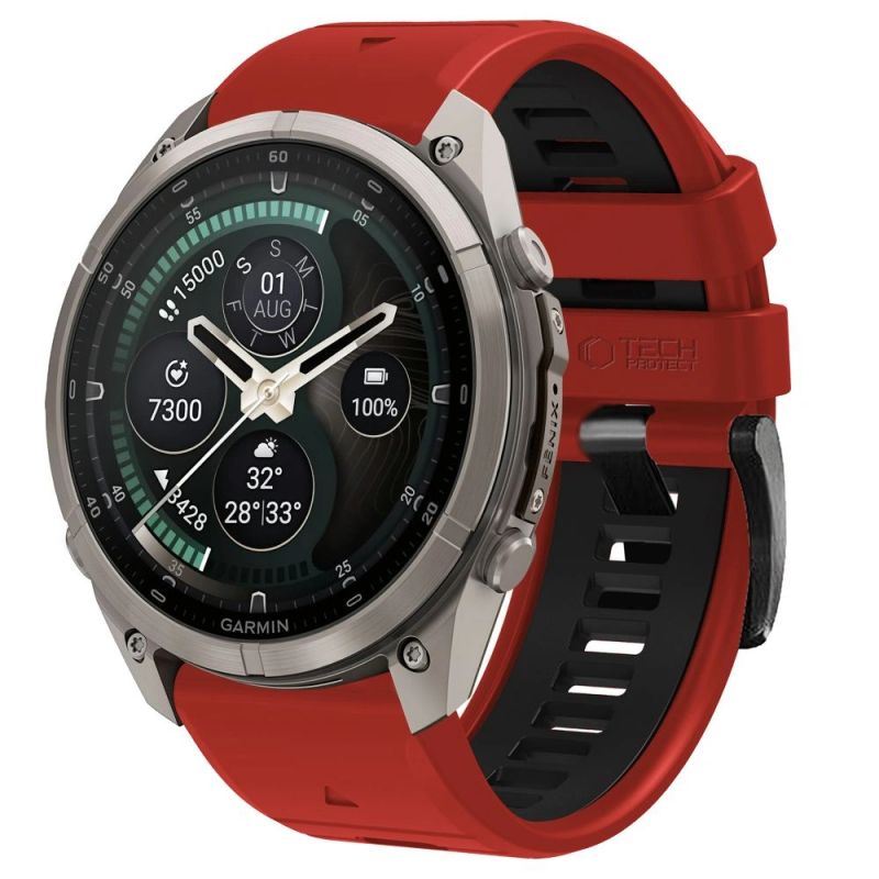 Tech-Protect Iconband Pro Strap for Garmin Fenix 5X / 5X Plus / 6X / 6X Pro / 7X / 8 / 8 Pro / 9 / 9 Pro (47 mm) – Red-Black