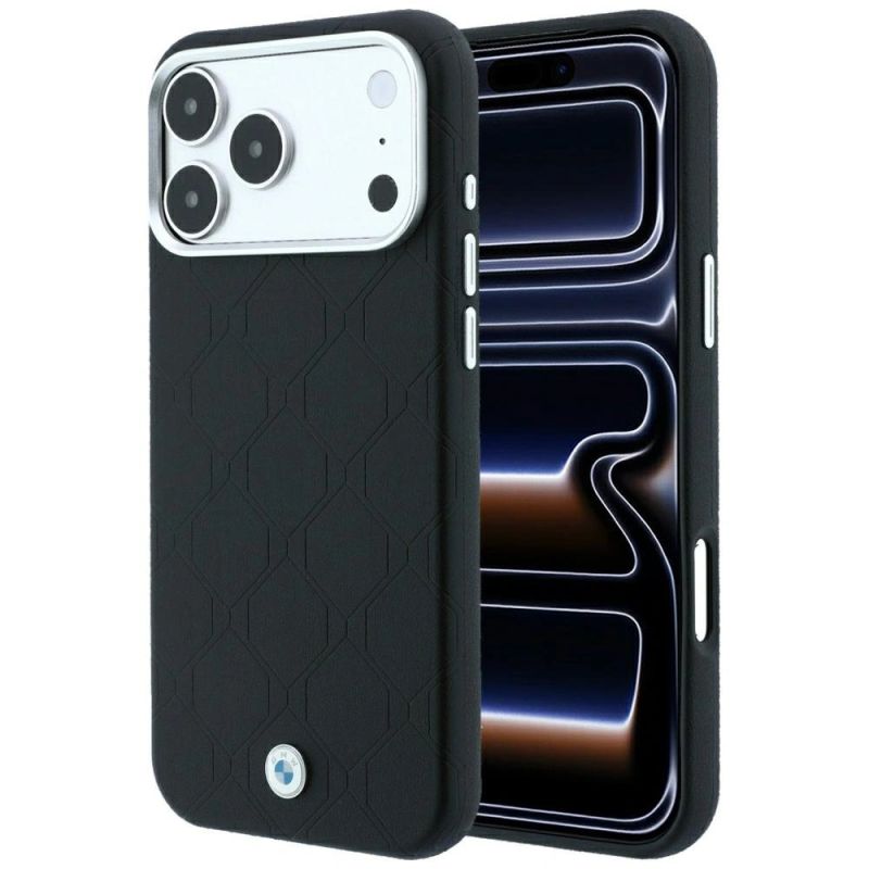 BMW Sign Deboss Quilted Metal Logo MagSafe Case for iPhone 18 Pro / 17 Pro - Black