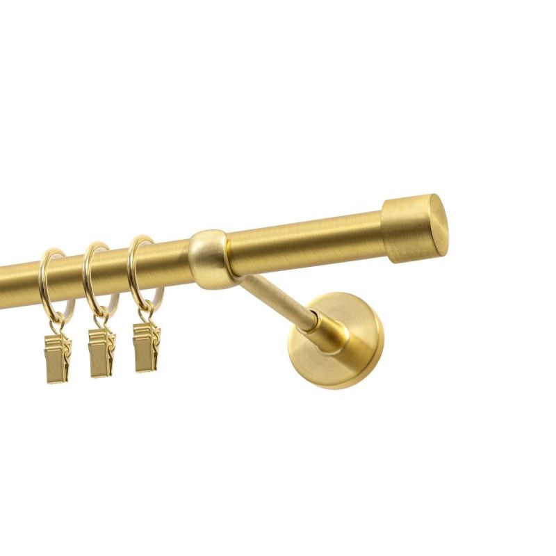 Single Curtain Rod Ø 19 mm, Satin Brass, 200 cm, LUNA with Rings, KOWALSKI