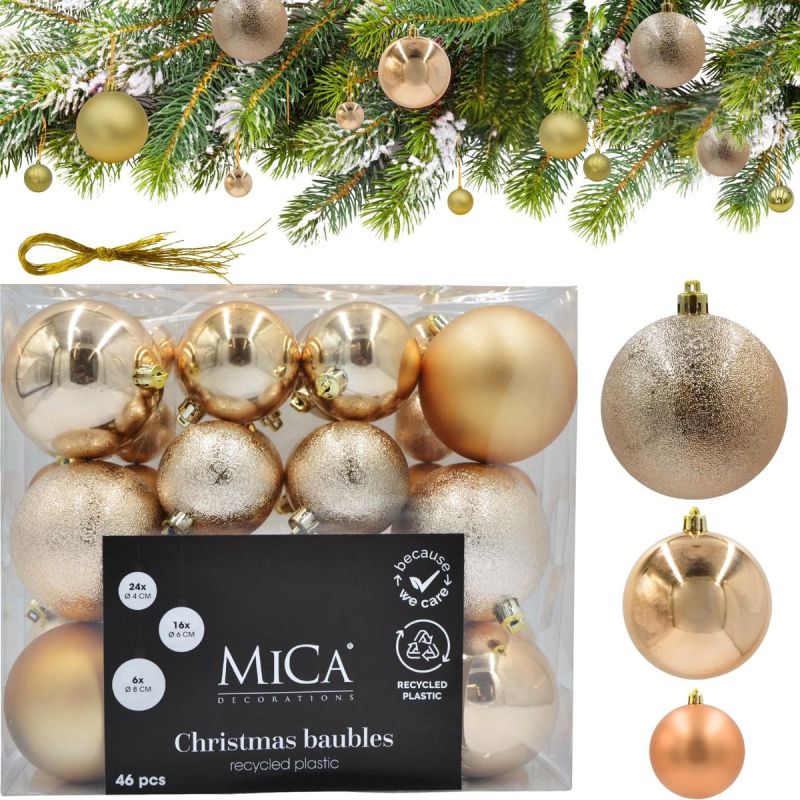 DECORATIVE PLASTIC BAUBLE SAFE 46 PCS MICA COPPER