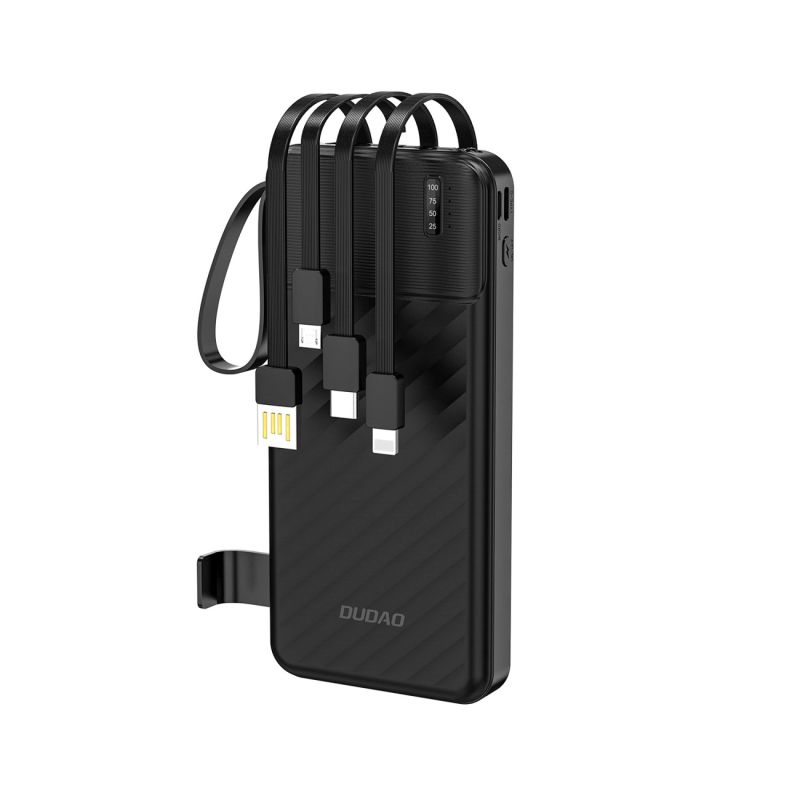 Dudao K11 10000mAh Powerbank with Built-in Cables - Black
