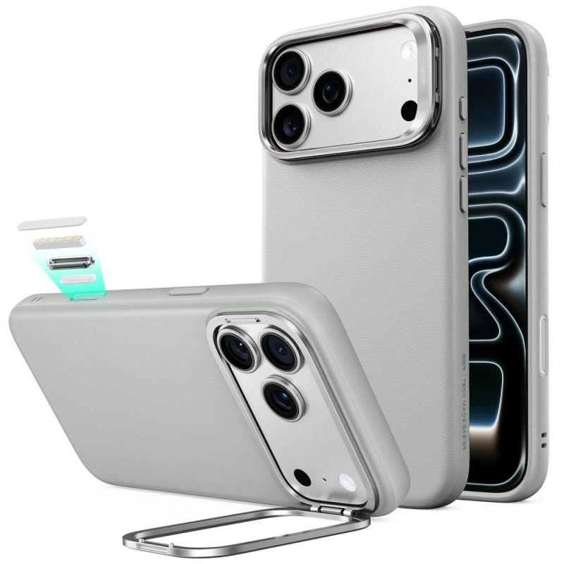 ESR Leather Kickstand MagSafe Case for iPhone 18 Pro Max / 17 Pro Max - Gray