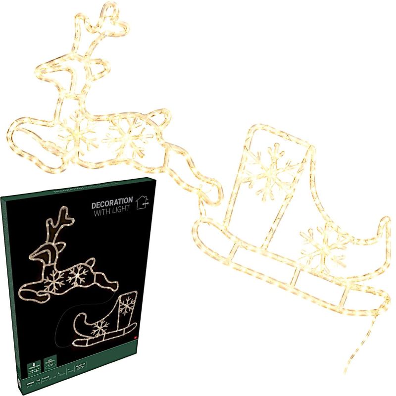 REINDEER DECORATION WITH SLED 180 LED FLASH