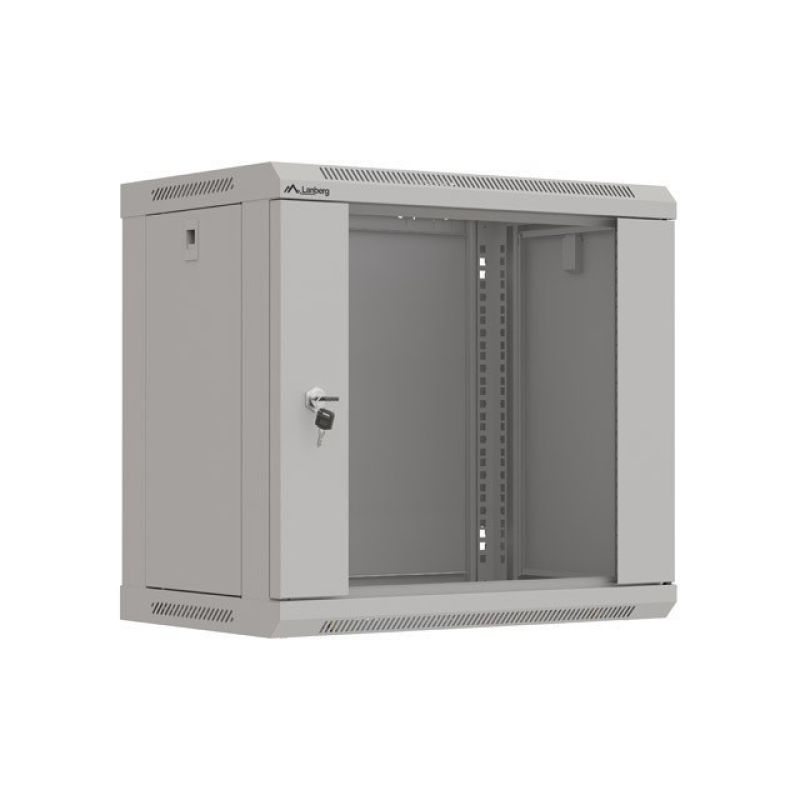 Wall-mounted installation rack cabinet 19" 9U 540x350 gray glass door LANBERG (FLAT PACK)