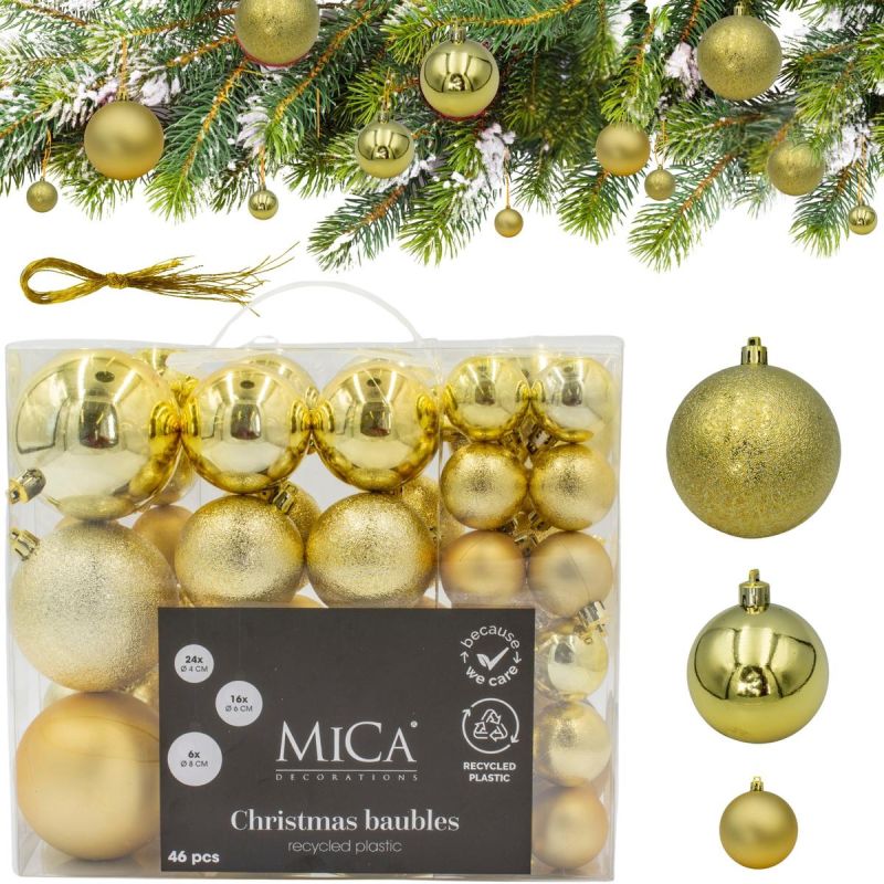 DECORATIVE PLASTIC BAUBLE SAFE 46 PCS GOLD MICA