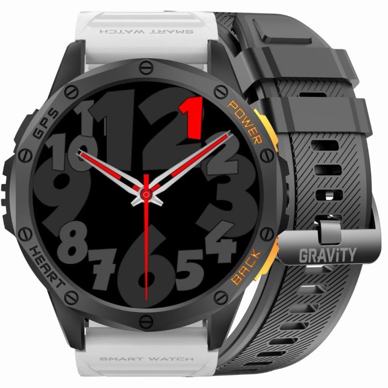 GRAVITY GPS GT24-2 Men's Smartwatch Black Silicone Strap + White Silicone Strap