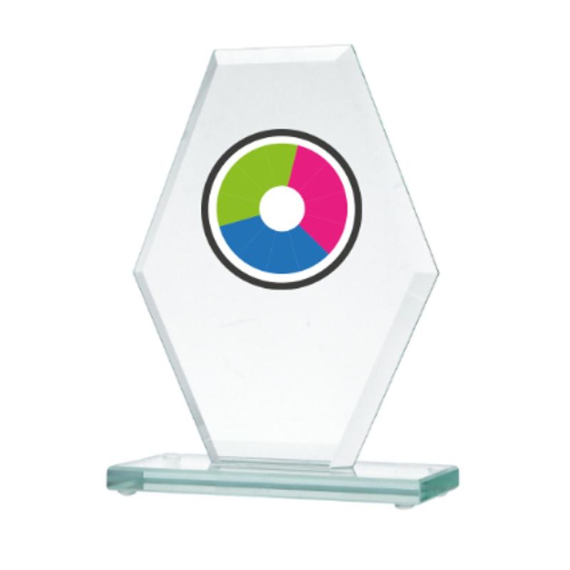 Glass trophy with LuxorJet color print