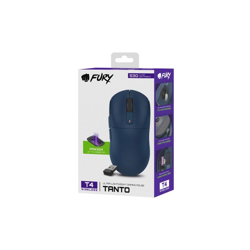Fury Tanto T4 Gaming Mouse, 12000 DPI, RGB, Navy Blue, Wireless