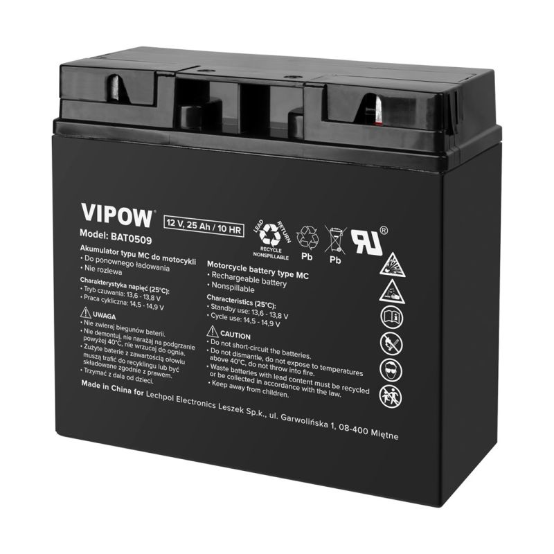 VIPOW MC type battery for motorcycles 12V 25Ah