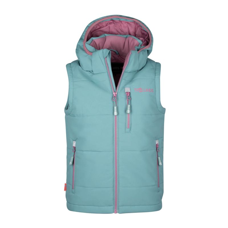 Insulated children's vest for boys/girls Trollkids Kids Narvik Vest XT glacier green/orchid (730-325)