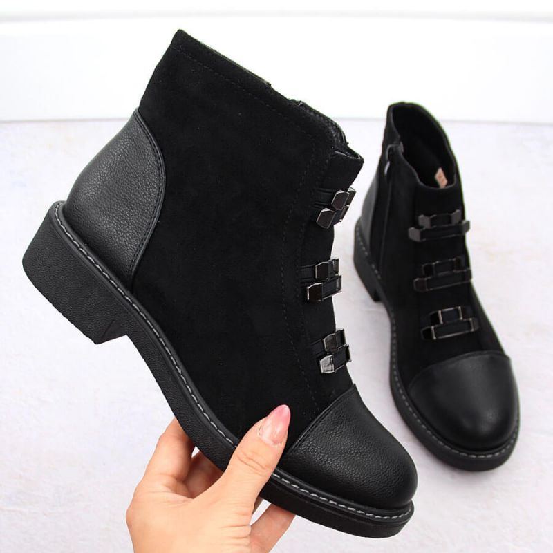 Women’s Black Suede-Look Ankle Boots with Warm Lining M.Daszyński SA252-4