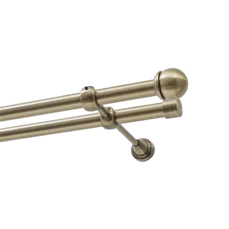 Double Curtain Rod Ø 19 mm Antique Brass 320 cm Knob MAX KOWALSKI