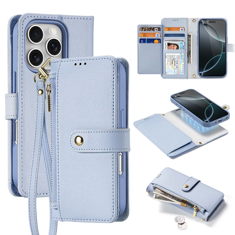 Dux Ducis Lawa Leather Case for iPhone 16 Pro Max with Detachable Magnetic Wallet - Blue
