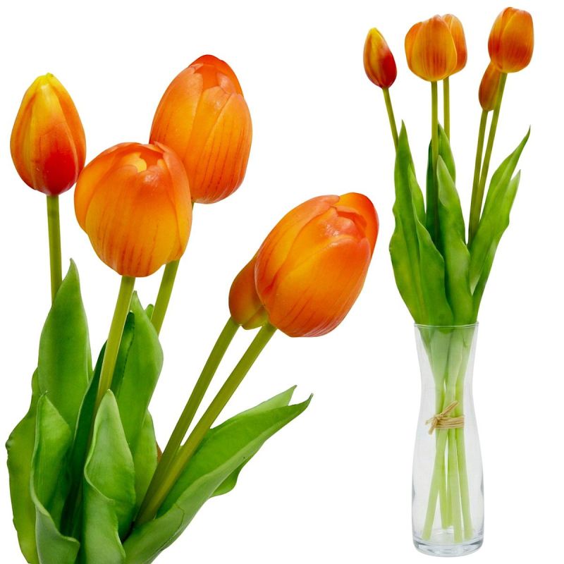 BOUQUET OF 5 ORANGE TULIPS 39 CM LIFE-LIKE SPRING DECORATION