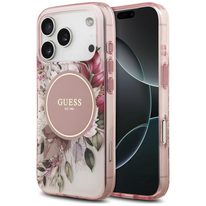 Guess IML Flower & Tonal Circle MagSafe Case for iPhone 18 Pro Max / 17 Pro Max – Pink