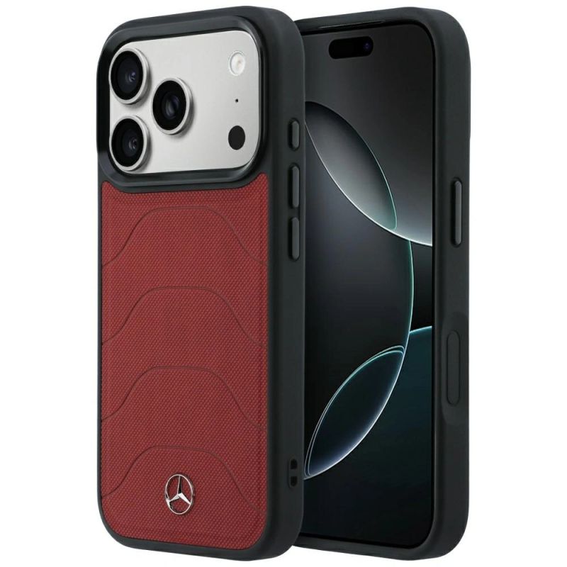 Mercedes Leather Mesh with Bow Line MagSafe Case for iPhone 18 Pro Max / 17 Pro Max - Burgundy