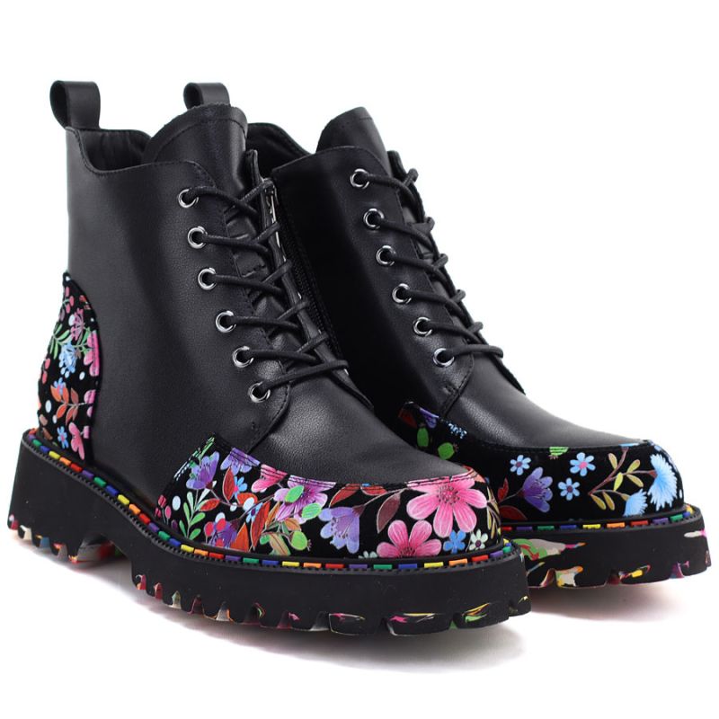 Artiker Stivali leather combat with floral pattern, Artiker