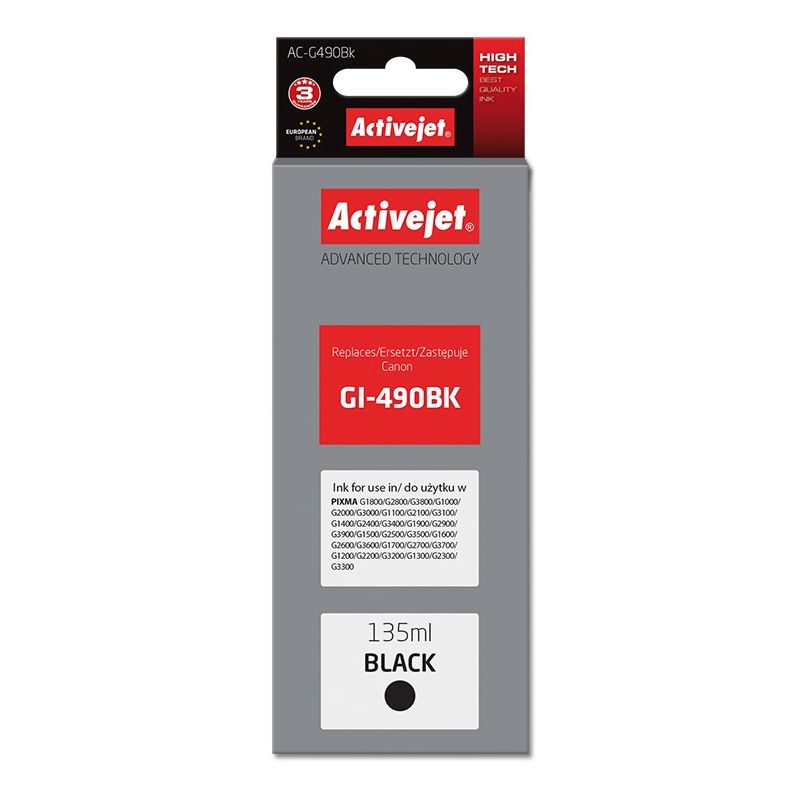 Activejet AC-G490Bk Ink (Canon GI-490BK replacement; Supreme; 135 ml; 6000 pages, black)