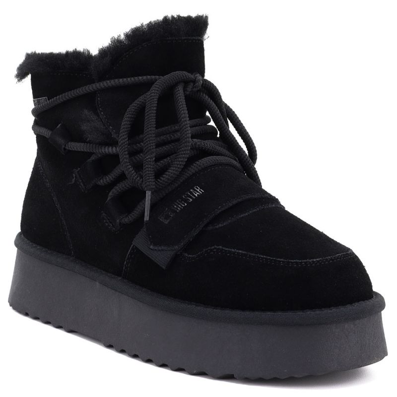 Women's leather ankle boots on the platform, suede, black, Big Star UU274314