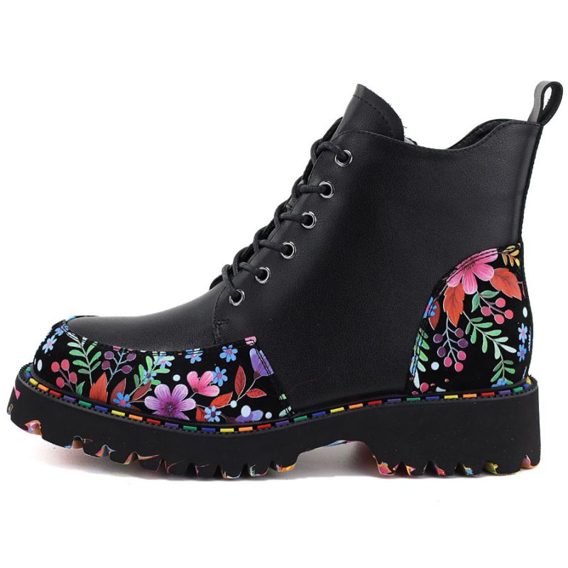 Artiker Stivali leather combat with floral pattern, Artiker