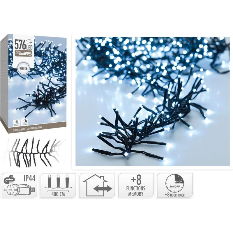 CHRISTMAS TREE LIGHTS LIGHT CHAIN 576 LED TIMER COOL WHITE