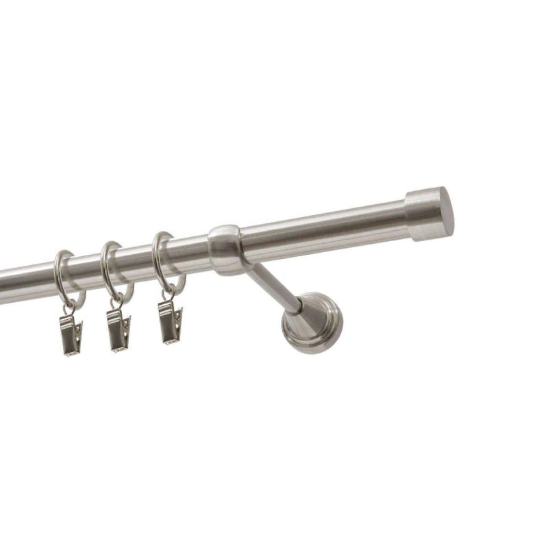 Single Curtain Rod Ø 19 mm in Stainless Steel Effect, 480 cm, LUNA, with Rings – KOWALSKI