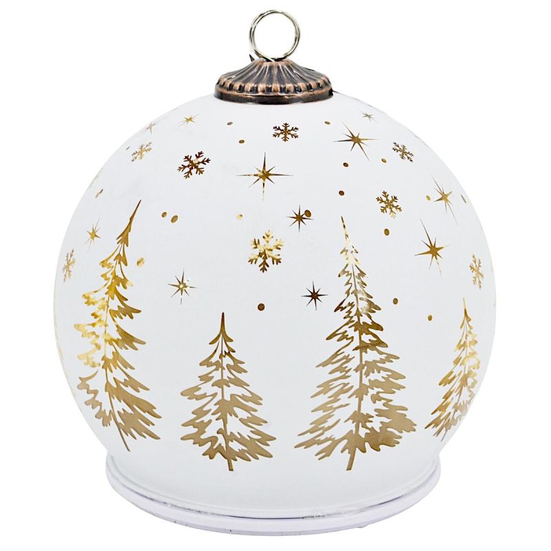 DECORATIVE GLASS LED BAUBLE 12 CM SPARKLING ROTATING – WHITE