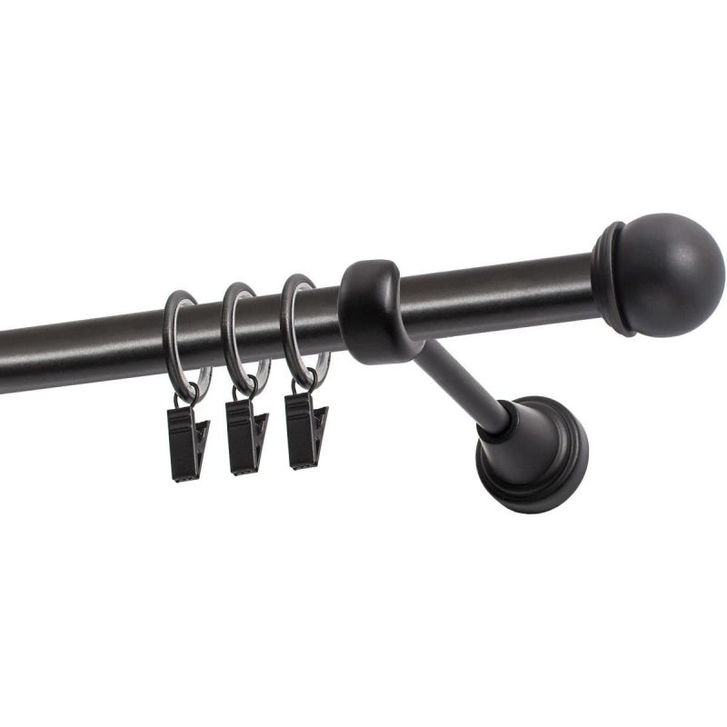Single Curtain Pole Ø 19 mm Black 200 cm MAX with Finial and Rings KOWALSKI