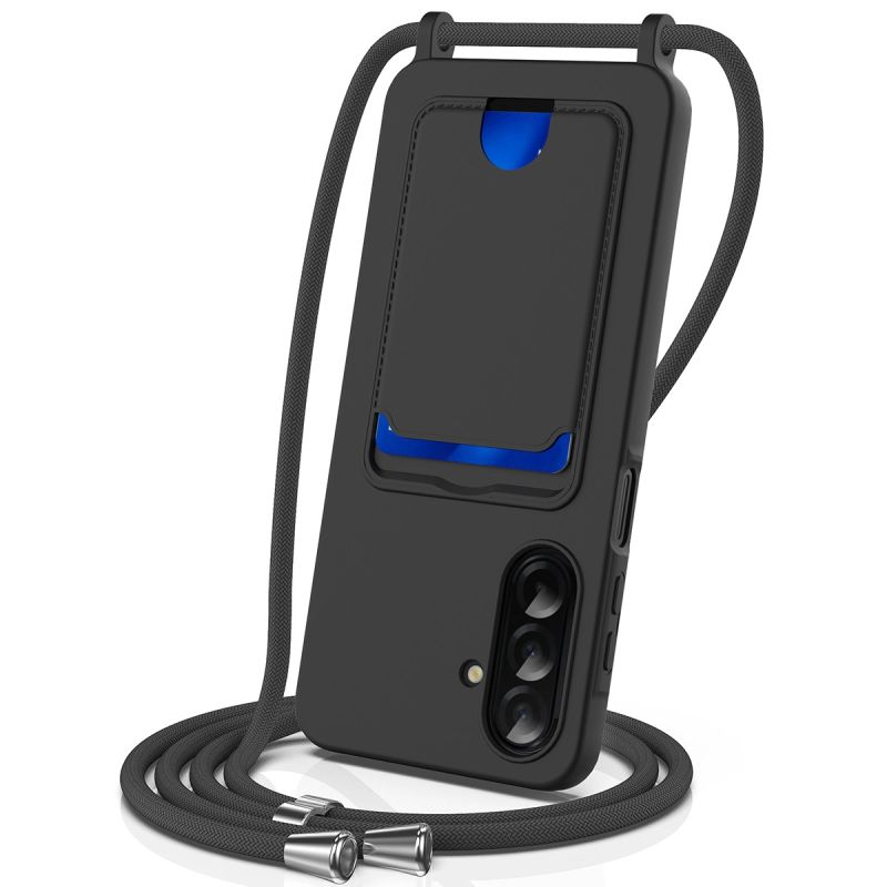 Samsung Galaxy A57 5G TPU Case with Card Holder and Crossbody Lanyard - Black