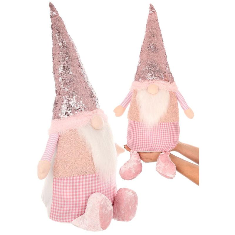 DECORATIVE gnome with sequins 50cm pink